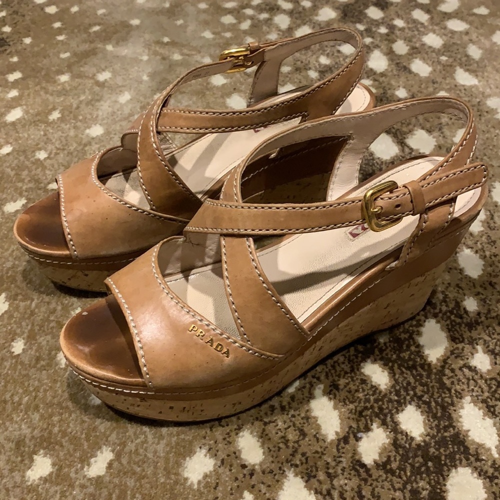 Prada Tan Wedge Sandals Size 37